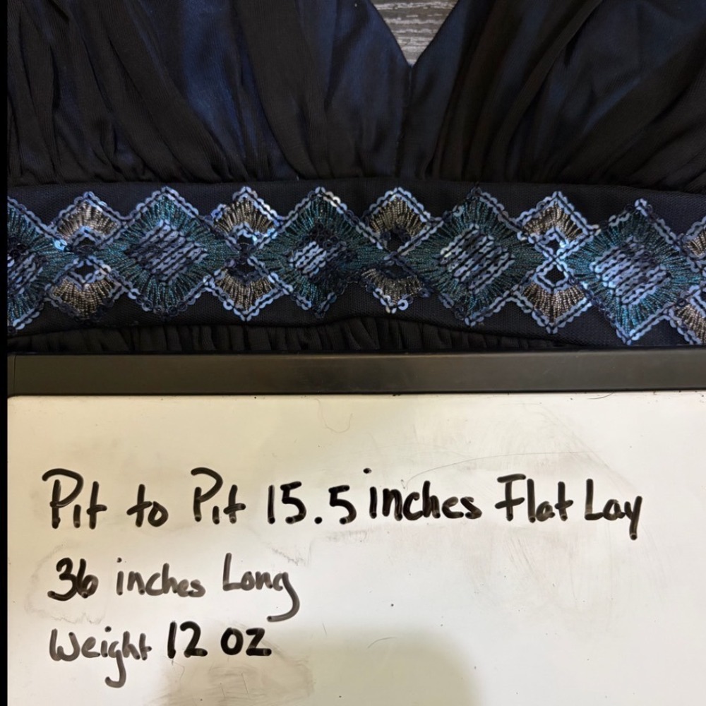 Y2K Sheer Overlay Dress SZ Medium Black Blue Sequin Empire Party Cocktail Fairy - Picture 11 of 11